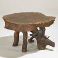 Studio occasional table usa 1960s slab walnut on driftwood legs unmarked 18 x 28 dia
