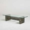 Adrian pearsall coffee table usa 1960s silver composite over wood glass unmarked 15 x 60 x 20
