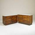 Style of paul mccobb two sixdrawer dressers usa 1960s stained wood laminate matte chrome steel brass unmarked larger 30 x 48 x 16 12