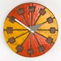 George nelson howard miller clock company wall clock zeeland mi 1960s orange and yellow glazed stoneware meridian clocks label 14 14 h