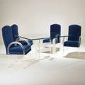 Designer four tallback dining chairs and table usa 1970s acrylic upholstery glass unmarked 29 14 x 60 x 42