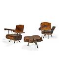 Sabena table and two lounge chairs mexico 1950s walnut iron brass unmarked chairs 33 x 31 x 25 30 x 36 12 x 24 table 14 x 29