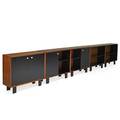 George nelson 1908  1986 herman miller basic storage cabinets zeeland mi 1950s walnut lacquered wood brushed aluminum unmarked each unit 29 34 x 34 x 12