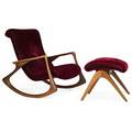 Vladimir kagan b 1927 vladimir kagan designs inc rocking chair and ottoman usa 1970s sculpted walnut mohair branded chair 38 x 32 x 43 ottoman 18 12 x 20 x 22 provenance origin
