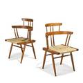 Mira nakashima b 1942 nakashima studios pair of custom grass seated chairs new hope pa 1994 walnut grass cord both signed and dated 33 12 x 22 12 x 19 12 provenance available lette
