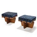 Mira nakashima b 1942 nakashima studios pair of greenrock stools new hope pa 1990 walnut upholstery signed and dated 15 x 20 12 sq provenance available copy of original receipt