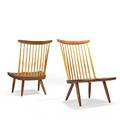Mira nakashima b 1942 nakashima studios pair of new lounge chairs new hope pa 2002 walnut hickory signed and dated 33 12 x 24 x 25 12