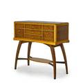 Wayne marcoux standup desksideboard new hampshire 2003 dyed quartersawn curly maple wenge signed and dated 39 x 42 x 18
