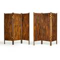Brazilian pair of threepaneled screens 1990s mixed hardwoods masonite leather unmarked overall 69 x 88 12 x 1 12 each panel 29 12 wide