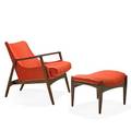 Ib kofodlarsen 1921  2003 selig lounge chair and ottoman denmark 1960s stained and lacquered beech upholstery unmarked chair 28 12 x 31 12 x 31 ottoman 15 x 25 12 x 18 12