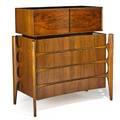 Edmund spence curved dresser sweden 1950s figured walnut stenciled markings overall 47 x 44 12 x 24