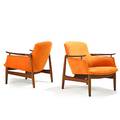 Finn juhl 1912  1989 niels vodder pair of lounge chairs nd53 denmark 1950s teak enameled brass suede unmarked 29 x 28 12 x 30