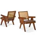 Pierre jeanneret 1896  1967 two lounge chairs from the chandigarh administrative buildings franceindia ca 1957 teak woven wicker upholstery unmarked 30 12 x 20 34 x 28
