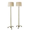 French pair of floor lamps france 1950s brass linen single sockets unmarked 74 x 18 12
