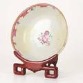 Chinese export porcelain fruit bowl with floral decoration on teak easel ca 1800 manufactured for the american market unmarked 14 x 11 14 x 8