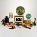 Asian group approximately thirty pieces 19th20th c includes hardstone snuff bottles porcelain vases and plates siamese gambling tokens cloisonne etc 19th20th c some marked tallest 6 1