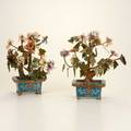 Chinese two jade trees each mounted in cloisonne planters 20th c each 12 34