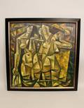 A Large Russian Cubist Style Oil of Three Nudes