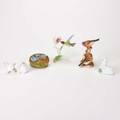 Royal copenhagen royal worcester etc five pieces royal copenhagen rabbits eating corn royal worcester birds on branch alboth kaiser hummingbird herend pair of rabbits boehm bird nest 20th c