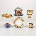 Royal doulton wedgwood etc eight pieces of porcelain including royal doulton toby jug and wedgwood threehandled coupe 20th c most marked tallest 5 12