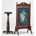 Decorative furniture group two pieces19th c firescreen and marbletop pedestal firescreen 51 x 26 x 15