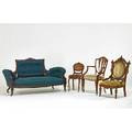 Upholstered furniture group victorian sofa with rosewood frame and three assorted mixed wood side chairs sofa 37 12 x 74 x 27