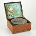 Polyphon music box with one disk germany early19th c walnut working condition opened 14 12 x 10 x 13 12