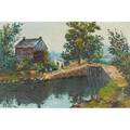 Cesare a ricciardi american 18921973 oil on canvas landscape along a canal framed signed 24 x 36