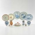 Porcelain group twelve pieces 19th  20th c includes royal doulton salad plate covered dish by herend pair of meissen oyster plates two pillboxes etc some marked largest 9 12 dia