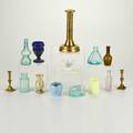 Group lot mixed lot including eleven miniature vases three candlesticks etc 19th20th c glass porcelain brass tallest 7 34
