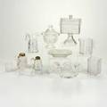 Glass group twelve clear glass pieces including four american log cabin pieces cut glass bowl and candy dish etc 20th c all unmarked tallest 9 12