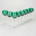 Ajka crystal eight longstemmed wine glasses hungary 20th c emerald cut to clear glass five labels each 8 14 x 3 14 dia