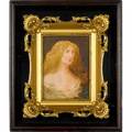 Framed oil painting in shadowbox 20th c bustlength portrait of a woman in dcollet gown unmarked 15 12 x 13 14 x 3