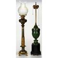 Traditional lighting two table lamps victorian banquet lamp oil with original fittings and balustershaped table lamp usa 19th20th c glass mixed metal wood all unmarked tallest 36