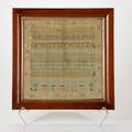 English sampler framed needlework by mary brumby 1799 silk on linen signed and dated overall 15 x 15 x 1