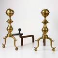 Andirons brass andirons with cannonball finials 20th c unmarked 19 34 x 10 12 x 22 14