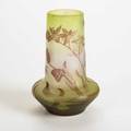 Galle cameo glass cabinet vase with tiger lilies on green ground france early20th c marked galle 5 12 x 3 34 dia
