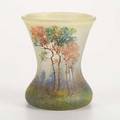 Handel teroma flared form vase with painted scenic landscape new york ny ca 1910 marked with oval handel  lednath stamp 4212 signed broggi 4 14