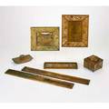 Tiffany studios sevenpiece pine needle desk set new york ca 1920s gilt bronze glass includes two frames 939 947 inkwell pen tray blotter 995 and pair of blotter ends 999 all but tw