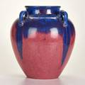 Fulper fourhandled urn in royal blue and famille rose glazes flemington nj ca 19161922 glazed earthenware vertical diestamped mark 13 x 12 dia