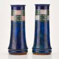 Bessie newberry royal doulton pair of stoneware vases with enameled geometric decoration england ca 1930 both marked each 10 14 x 4 14 dia
