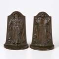 Louis gudebrod pair of bookends depicting moses and isaiah usa 1915 patinated metal impressed signatures dated each 7 12 x 5 14 x 3 14