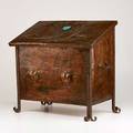 Arts and crafts firebox britain early20th c hammered copper with glazed ceramic cabochon unmarked 21 34 x 22 x 13