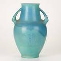 Rookwood twohandled production vase in blue mat glaze cincinnati oh 1920 glazed earthenware flame mark xx 339b 14 12 x 9 12 x 9