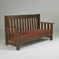 Arts and crafts droparm settle usa early 20th c quartersawn oak and dropin spring seat unmarked 39 x 69 12 x 30 12