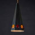 Mexican pendant lamp metal and colored glass unmarked 18 12 x 8 14 x 8 14
