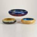 Fulper three center bowls including one in famille rose glaze flemington nj ca 19101928 two rectangular ink marks one racetrack mark largest 12 12 dia