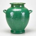 Fulper twohandled urn hammered leopard skin crystalline glaze flemington nj 191622 diestamped racetrack mark 13 x 14 12