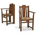 Arts  crafts pair of armchairs with rush seats ca1910 unmarked 38 x 25 x 19