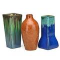 Fulper three vases assorted glazes flemington nj 190916 vertical rectangular ink stamps some prang tallest 8 34 x 4 14